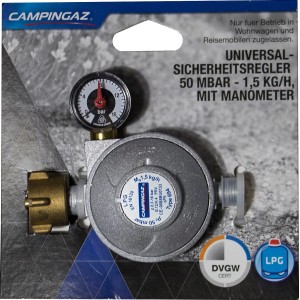 Campingaz Universal-Sicherheitsregler mit Manometer für Propanflaschen.