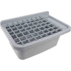 Graues Ausgussbecken aus Kunststoff, 60 cm breit, mit Gittereinsatz für vielseitige Anwendungen.