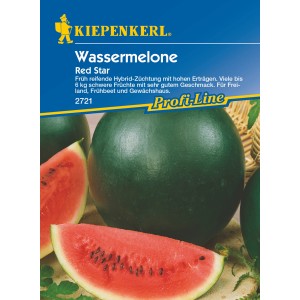 Kiepenkerl Wassermelone Red Star F1-Hybride: Saftige Melone und Anschnitt im Detail.