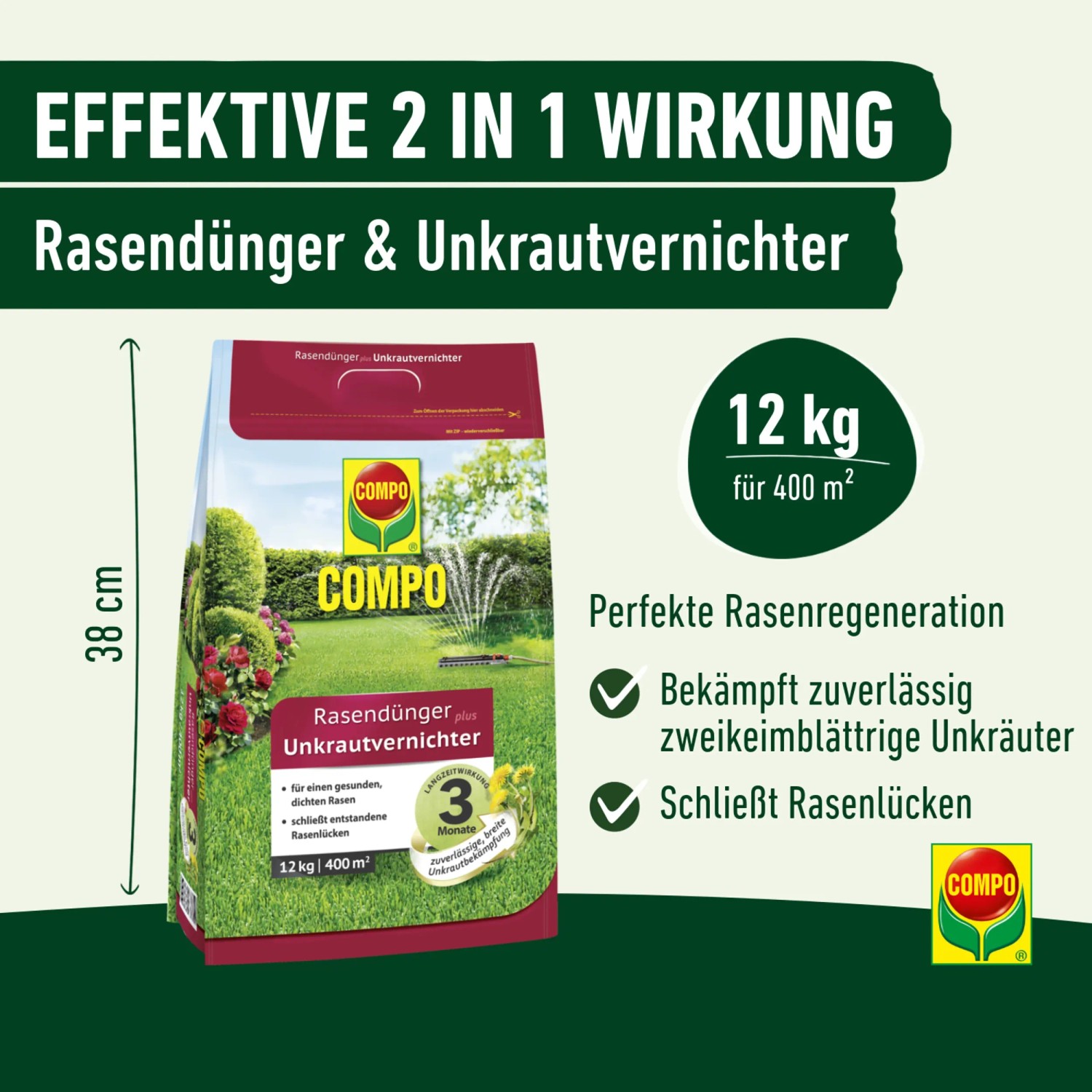 Dehner Unkrautvernichter Plus Rasendünger, Unkrautvernichtungsmittel Mit Stärkendem NPK