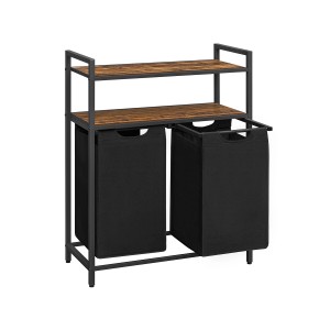 Vasagle Wäschekorb mit 2 Fächern (92L), braun-schwarz, mit Ablagen. Ideal zur Wäsche Sortierung.