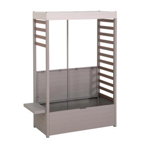 Graues Sunjoy Gartensofa Faro aus Stahl mit Stauraum und Ablage für Balkon oder Garten.