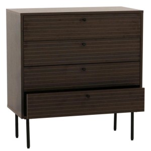 Dunkelbraune MCW Kommode N78 mit 4 Schubladen und schwarzen Füßen.