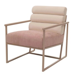 Beiger Loungesessel O38 mit roséfarbener Polsterung und Stahlrohrgestell.