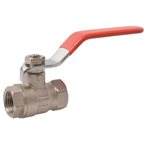 Kirchhoff Kugelhahn 15 mm (3/8 IG) Nickel, mit rotem Griff. Kompakter Hahn für Wasser- und Druckluftsysteme.