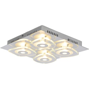 Moderne LED Deckenleuchte Lucca, 31 cm, Edelstahloptik mit fünf Lichtelementen.