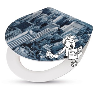 baliv WC-Sitz Kailua mit Manhattan-Motiv und Absenkautomatik. Duroplast, grau mit Comic.