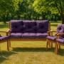 Violettes Setgarden Outdoor Bankkissen 120x60x60cm für 2-Sitzer Bänke, auf Holzbank im grünen Garten.