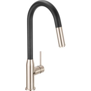 baliv Küchenarmatur KI-1120 in Edelstahl-Optik mit schwarzem Schwenkarm und herausziehbarer Brause.