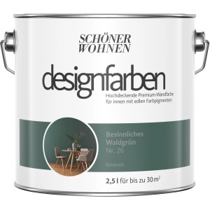 Schöner Wohnen Designfarben, Besinnliches Waldgrün, 2,5 l Dose, matte Wandfarbe.
