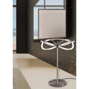 Moderne LED Tischleuchte Charivari in Nickel matt. Design-Tischlampe mit Dimmer für Wohnraum.