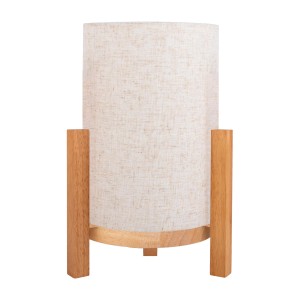 Näve LED-Tischleuchte Madita mit Leinen-Schirm und Holzfuß, dimmbar.