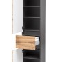 Held Möbel Hochschrank Salerno, 40 cm, Wotaneiche/Graphitgrau, mit offener Tür und Schublade.