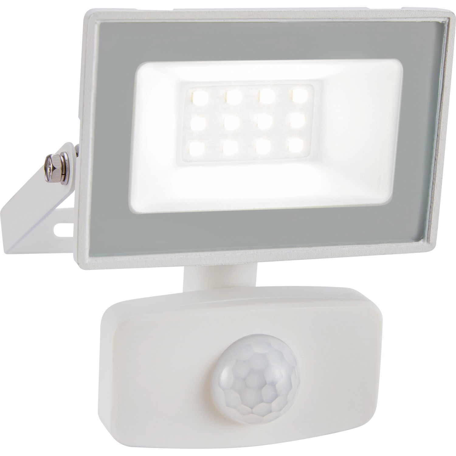 Weißer LED Strahler 10W mit Sensor für Außenbereiche.