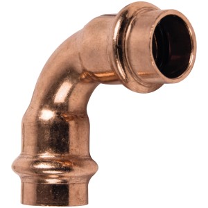 Kupfer Pressfitting Bogen 90 Grad, 15mm, für Trinkwasser- und Heizungsinstallation.