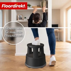 Floordirekt Rollhocker Elefantenfuß Kunststoff Tritthocker mit Rollen Rutschfest Schwarz