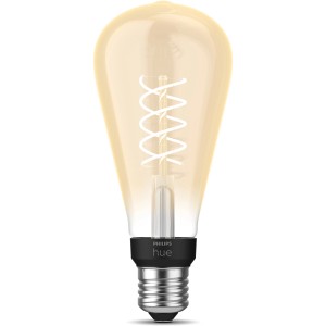 Philips Hue LED-Filamentlampe E27, warmweiß, dimmbar, im Vintage-Look.
