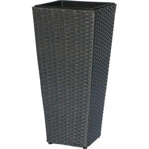 Hohe, anthrazitfarbene Pflanzsäule aus Polyrattan, 60 cm hoch, für Innen- und Außenbereich.