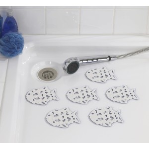 Wenko Antirutsch-Sticker Fisch, 6 weiße Aufkleber in Fischform für Badewanne oder Dusche.