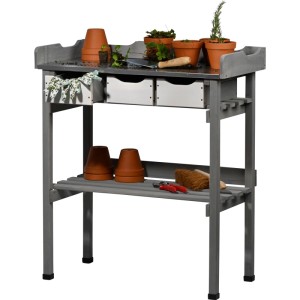 Dobar Pflanztisch mit 3 Schubladen 78 x 38 x 88 cm Grau-Weiß FSC®