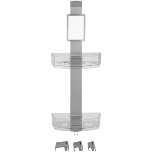 Wenko Duschcaddy Premium mit Anti-Beschlagspiegel, zwei Ablagen und Befestigungsclips.