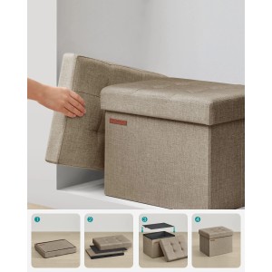 Songmics Sitzbank Minota hellbraun, klappbarer Sitzhocker mit Stauraum, Leinenimitat.