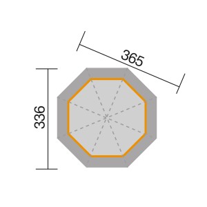 Grundriss Weka 8-Eck Pavillon 234 B Natur mit Maßangaben.