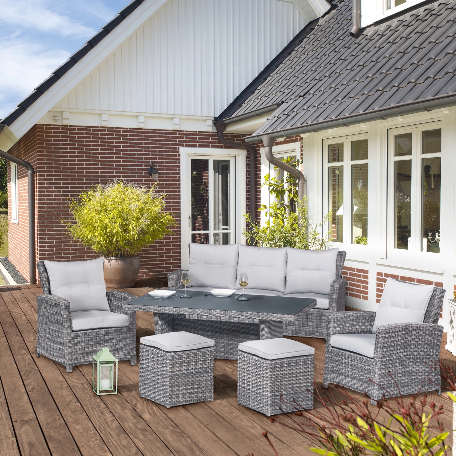 LoungeSet mit Esstisch Vermont 6teilig aus Polyrattan Wave Cliff
