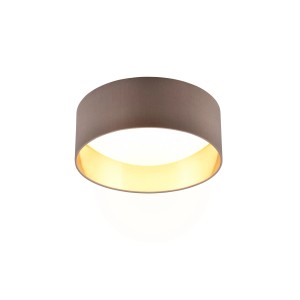 Reality LED Deckenleuchte Locarno, 30 cm, taupefarbener Stoffschirm mit goldener Innenseite.