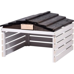 Dobar Mährobotergarage mit abnehmbarem Dach, weiß und schwarz, aus Holz.