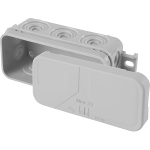 Spelsberg Abzweigdose Mini 25-L, IP55, grau, mit geöffnetem Deckel.