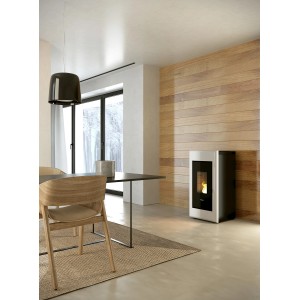 Freepoint Pelletofen One, Stahl weiß, 7 kW im modernen Wohnraum.
