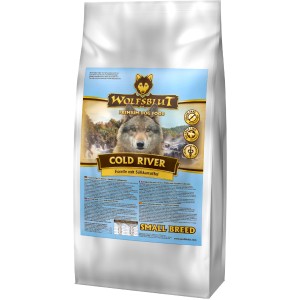 Wolfsblut Cold River Small Breed Hunde-Trockenfutter mit Forelle und Süßkartoffel im Futtersack.