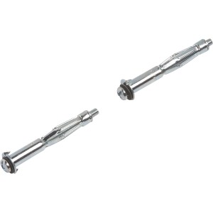 Zwei LUX Metall Hohlraumdübel mit Schraube, 5x65mm, für Gipskarton- und Spanplatten.