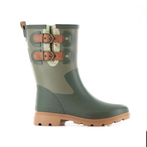 Blackfox Stiefel Melody Gr. 37 Sage, wasserdichter Gummistiefel mit floralem Muster und Schnallen.