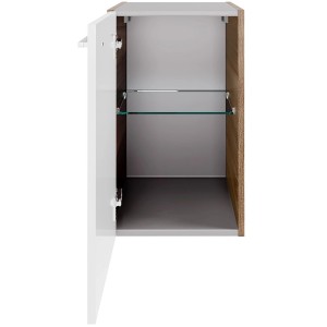 Fackelmann Waschtisch-Unterbauschrank Verona, Nussbaum/Weiß Hochglanz, mit Tür links und Einlegeboden.