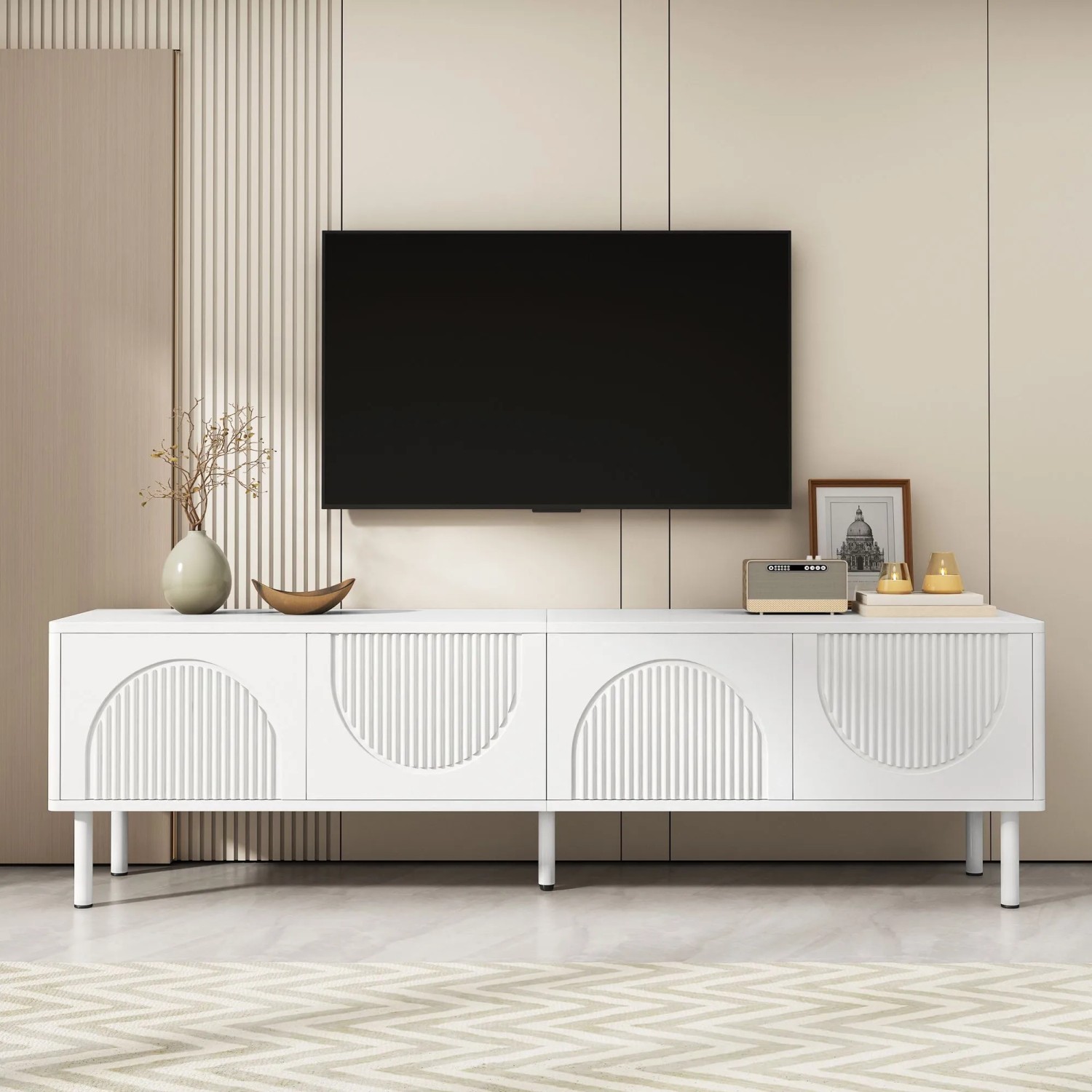 okwish TV Schrank mit Stauraum Kabelmanagement Minimalistisch 180x40x52cm Weiß_3