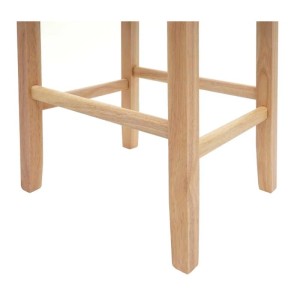 Detailaufnahme: Helle Holzbeine und Fußstütze des grauen Barhocker 2er-Sets.