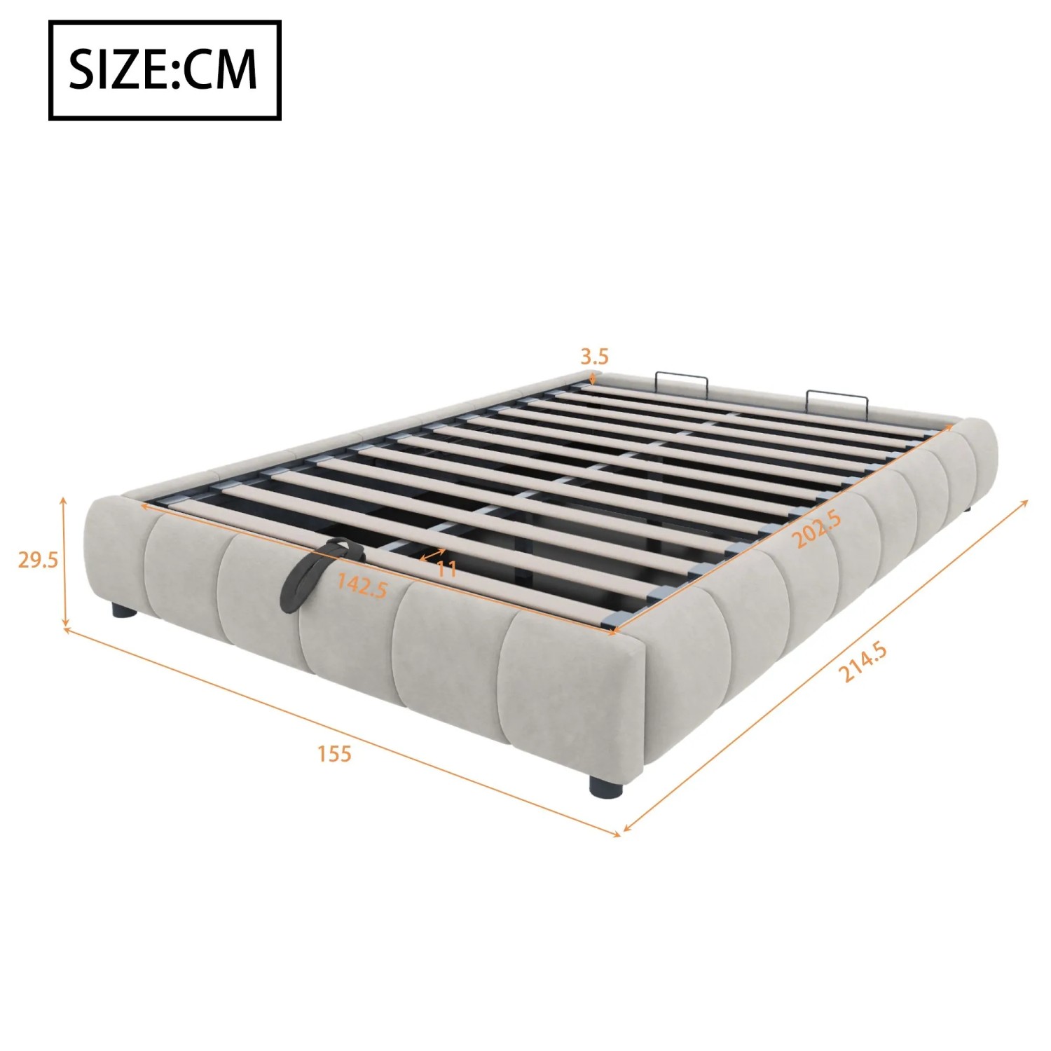 okwish Polsterbett 140x200cm mit LED Beleuchtung und Stauraum Beige ohne Matratze_5