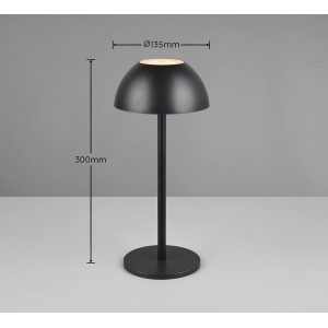 Schwarze, dimmbare LED-Tischleuchte Ricardo, Ø 13,5 cm, für Innen & Außen. Moderne Akku-Tischlampe.
