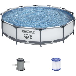 Bestway Stahlrahmen-Pool Set Steel Pro Max, Ø 366 cm, mit Pumpe und Filterkartusche.