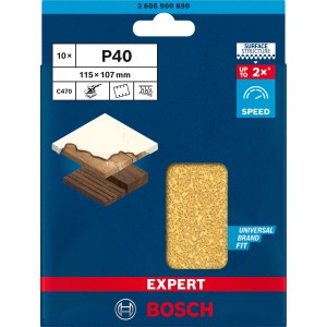 Bosch Expert Schleifblätter C470, 115x107mm, K40, 10er-Pack. Zubehör für Exzenterschleifer.