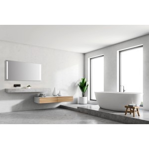 DSK Design LED-Lichtspiegel Silver Dream, 140x70 cm, im modernen Badezimmer.