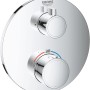 Grohe Grohtherm Thermostat-Brausebatterie in Chrom mit zwei runden Bedienelementen.