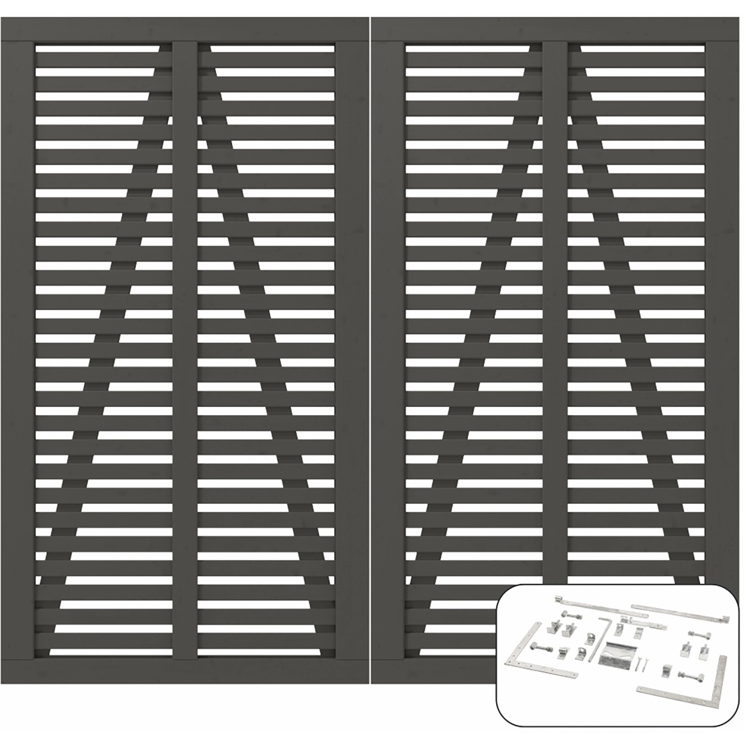 Doppeltor Harmoni, umbragrau, 200x180cm, Nadelholz Gartentor mit Beschlägen für den Garten.