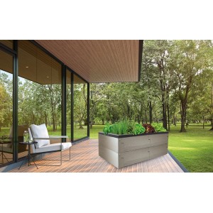 Timber Pflanzkasten Nordic Wood, 130x60x40 cm, auf Terrasse mit Bepflanzung.