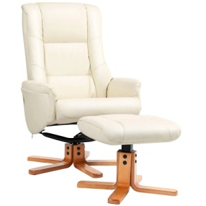 HOMCOM Relaxsessel mit Hocker Liegefunktion Wippfunktion Kunstleder Cremeweiß