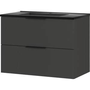 Germania WT-Unterschrank Crandon in Graphit-Schwarz mit Mineralguss-Waschbecken und zwei Schubladen.