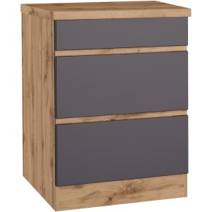 Held Möbel Küchenunterschrank Turin, 60 cm, Graphit/Wotaneiche mit 2 Auszügen und Schubkasten.