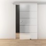 Glasschiebetür-Set Nova 503 Alu Ev 1 mit Softeinzug und Griffmuschel, mattiertes Glas mit horizontalen Linien.